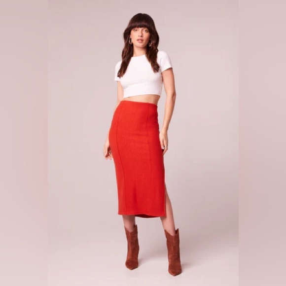 NWT Band Of The Free RENEE RUST RIBBED PENCIL SKIRT Bohemian Side Slit MIDI - Picture 4 of 5